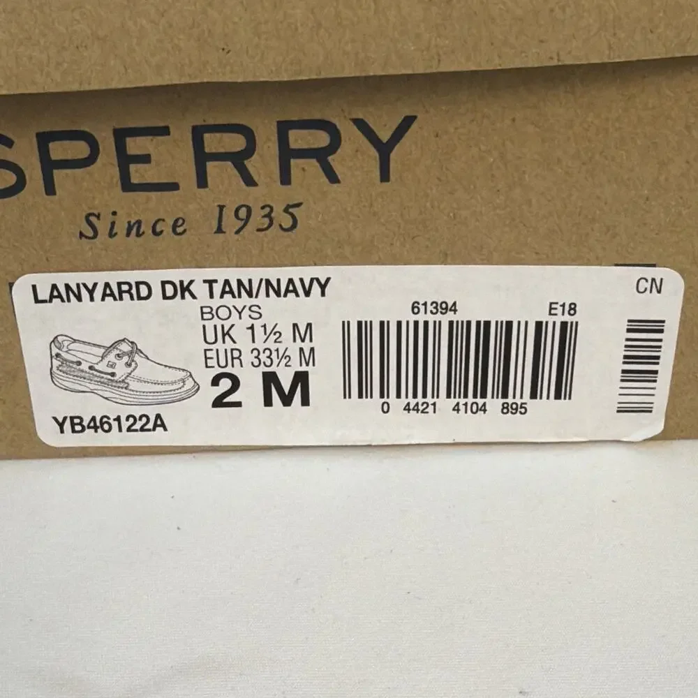 Preppy Sperry Top-Sider Lanyard Boys Leather Boat Shoes Size 2M - With Box